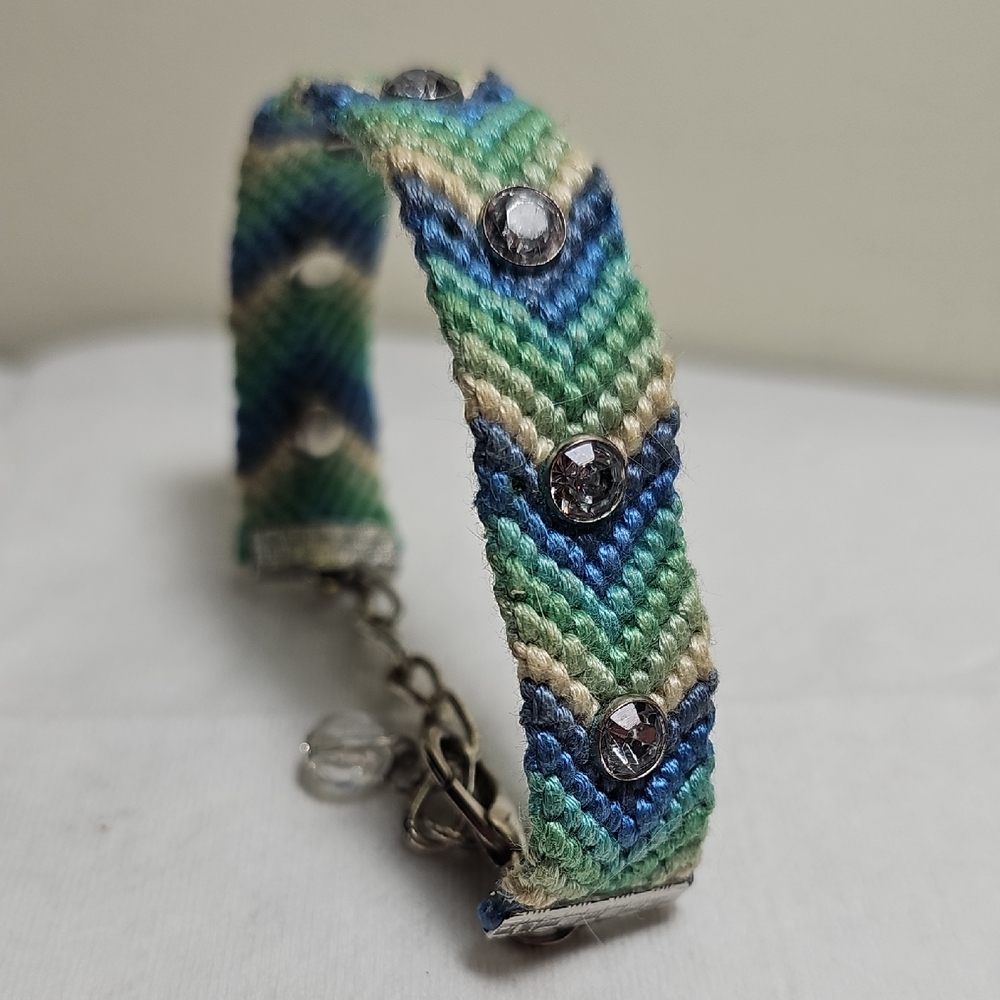Handwoven Chevron Friendship Bracelet with Crystal Accents